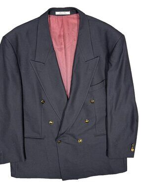 VIntage Bossini Double Breasted Blazer Wool Sport Coat Navy Blue 50R
